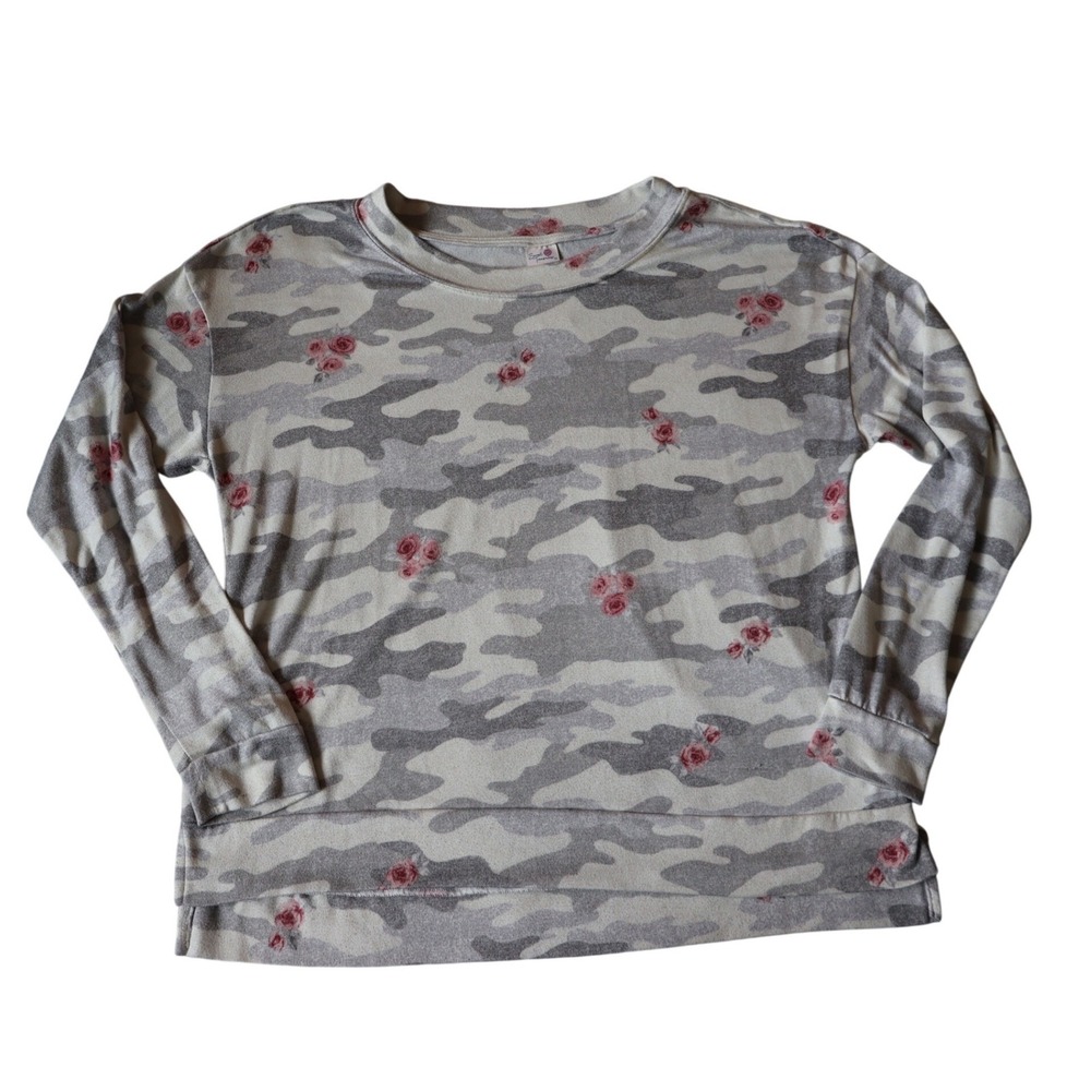 Secret Treasures Womens Camo Floral Long Sleeve Sleep Top Grey Pink Large 12-14